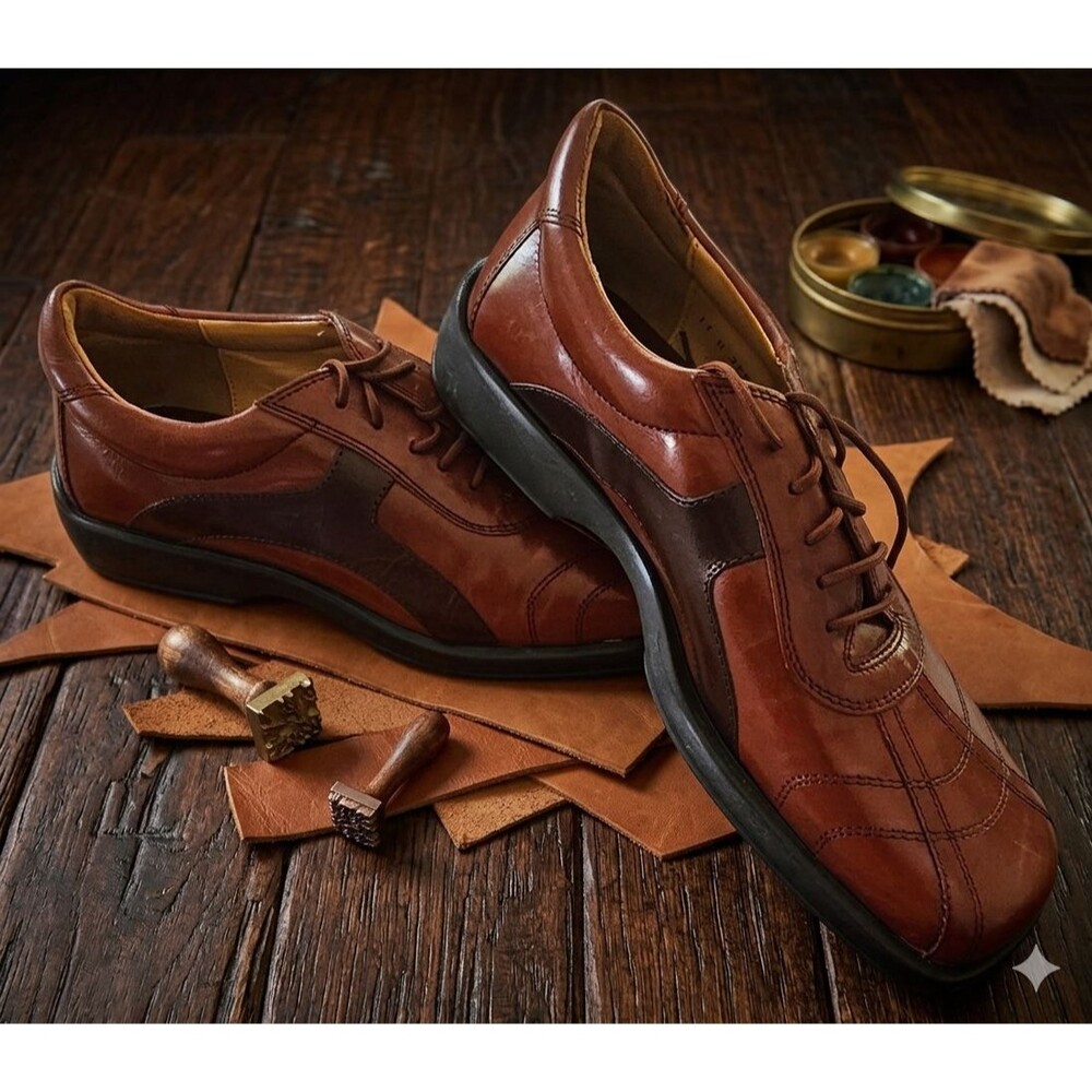 Stanley Blacker Men’s 11M Made in Italy Brown Leather Square Toe Oxford Shoes Ne